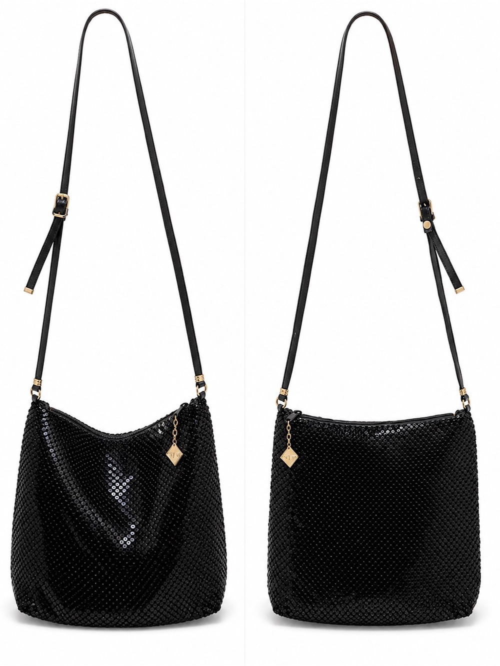 Vintage Whiting & Davis International Black Sequins Evening Bag Crossbody Purse